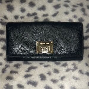 Michael Kors Black Pebbled Leather Wallet with Gold Accent